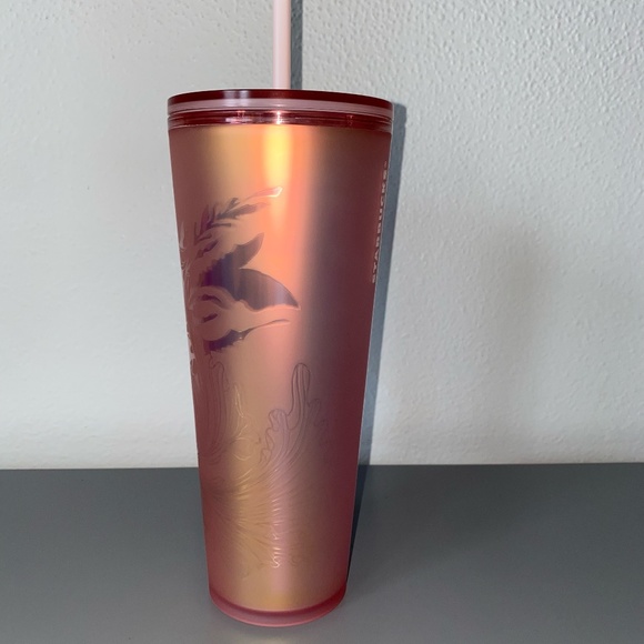 NWT Starbucks Copper Siren Soft Touch Grid 24oz Venti Tumbler Pink Rose Gold - Picture 3 of 5